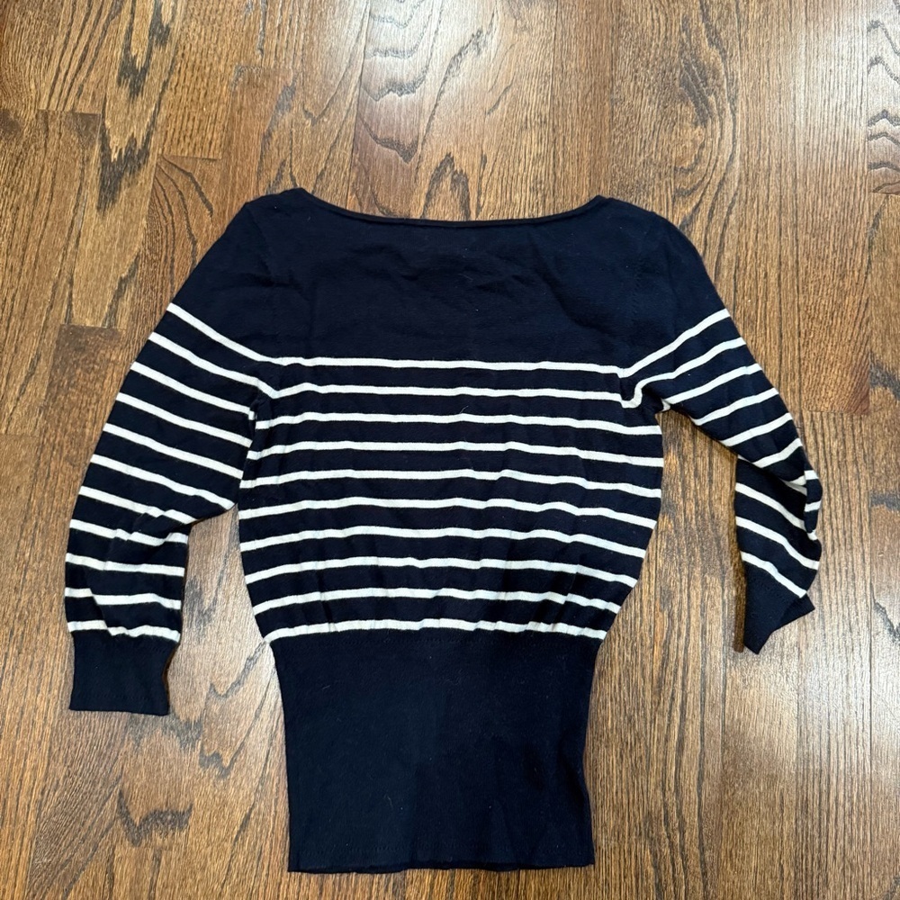 Milly Navy Blue White Stripe Sweater Accent Button Shoulders Size Small 1622 - Picture 8 of 9